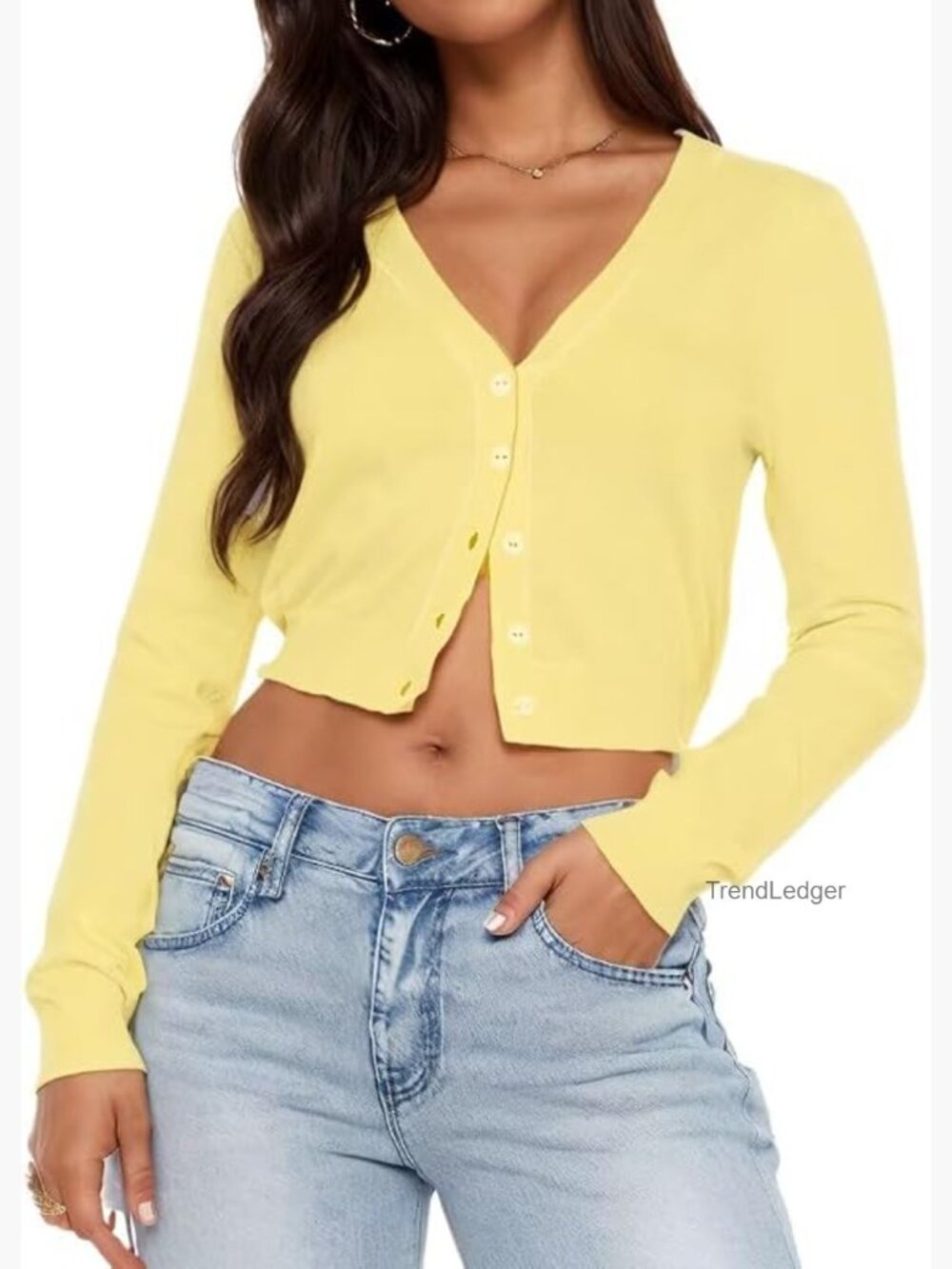 Cropped V-Neck Button Down Cardigan Sweater Lightweight Knit Open Front